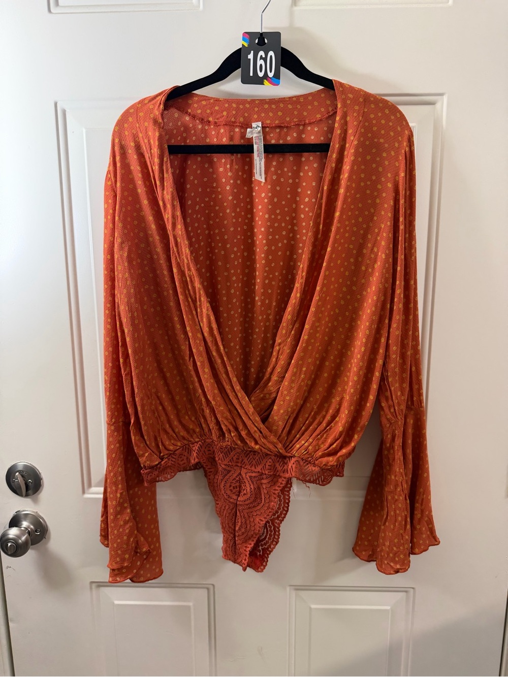Free People Intimately Orange Polka Dot Lace Bodysuit Size Small 160
